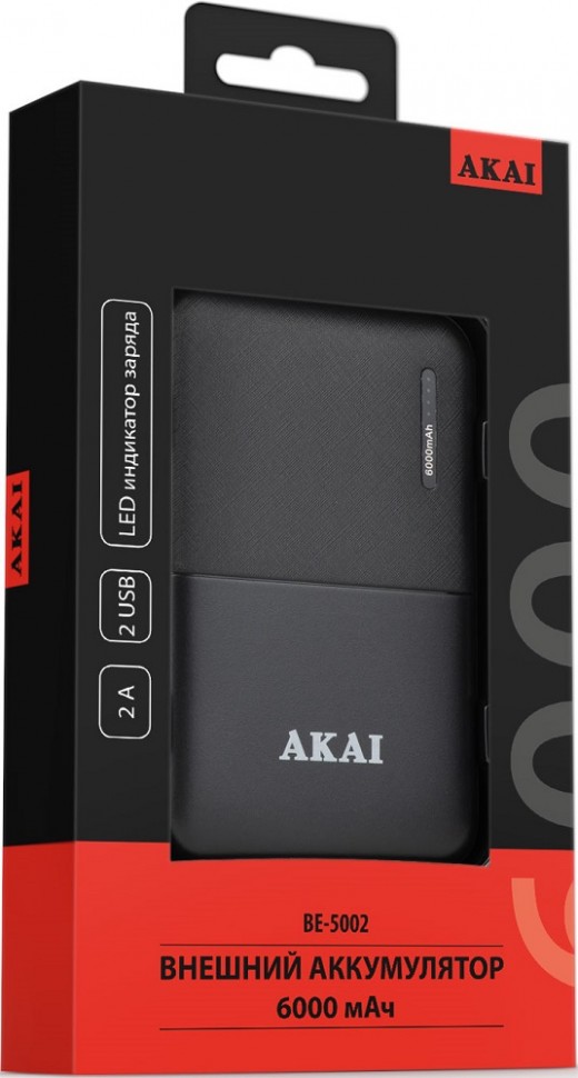 Внешний аккумулятор Akai BE-5002 6000mAh Black Внешний аккумулятор Akai BE-5002 6000mAh Black
