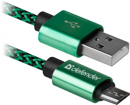 Дата-кабель Defender USB08-03T PRO USB-microUSB 1м Green