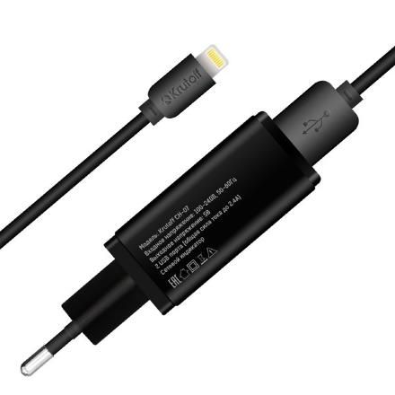 СЗУ Krutoff CH-07L 2xUSB + дата-кабель Lightning 2.4A  Black