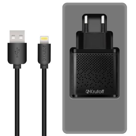 СЗУ Krutoff CH-07L 2xUSB + дата-кабель Lightning 2.4A  Black