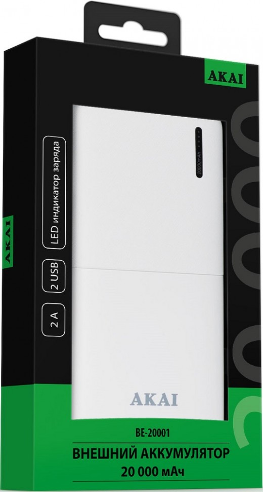 Внешний аккумулятор Akai BE-20001 20000mAh White Внешний аккумулятор Akai BE-20001 20000mAh White