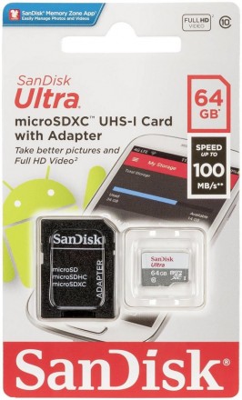 Карта памяти MicroSD SanDisk Ultra 64GB Class 10 с адаптером Grey/White