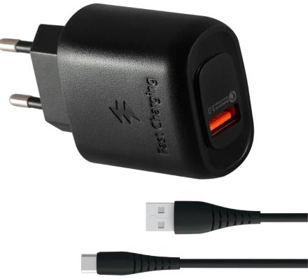 СЗУ RedLine QC 3.0 18Вт 1 x USB A+cable USB A  - Type C Черное