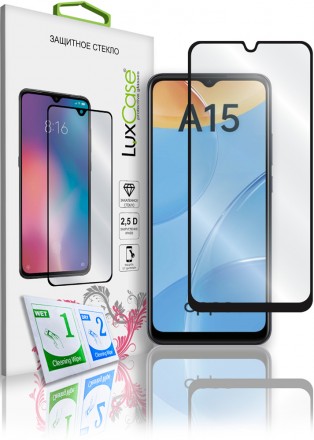 Стекло защитное LuxCase Oppo A15 черная рамка