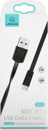 Дата-кабель USAMS U2 microUSB 1.5A плоский Black