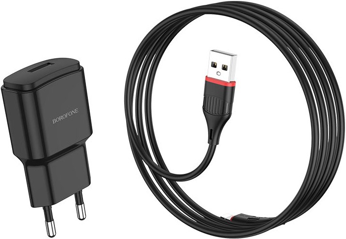 СЗУ Borofone BA48A Orion 1xUSB2.1А дата-кабель Type-C 1м Black