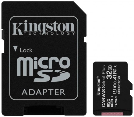 Карта памяти MicroSDHC Kingston Canvas Select Plus 32Gb Class10 с адаптером Black
