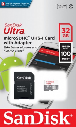Карта памяти MicroSD SanDisk Ultra 32GB Class 10 с адаптером Grey/White