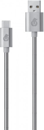 Дата-кабель uBear Force USB-Type-C 1м металлическая оплетка Silver