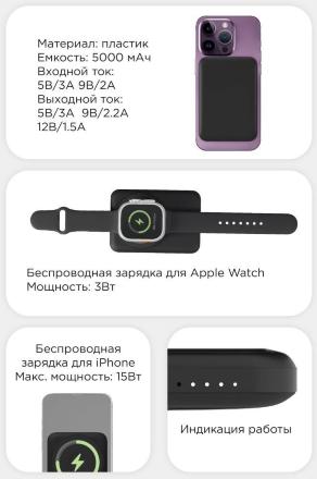 Внешний аккумулятор VLP Dual Magsafe 5000 mAh 3A USB-C Черный