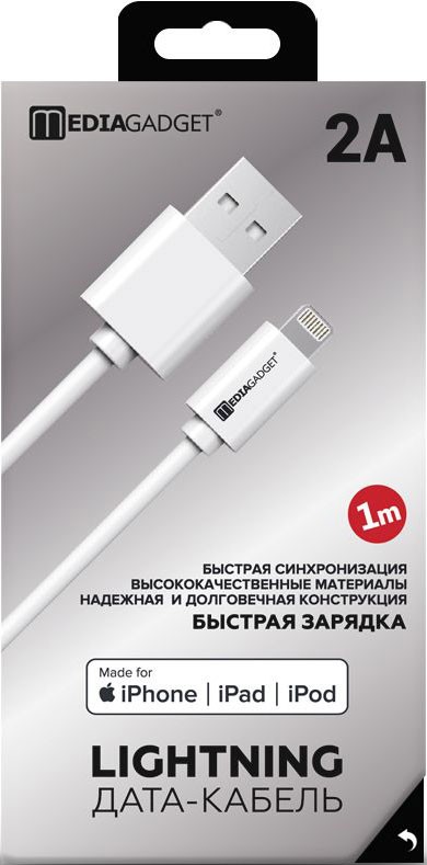 Дата-кабель MediaGadget NL-002M USB-Lightning Apple MFI 1м White Дата-кабель MediaGadget NL-002M USB-Lightning Apple MFI 1м White