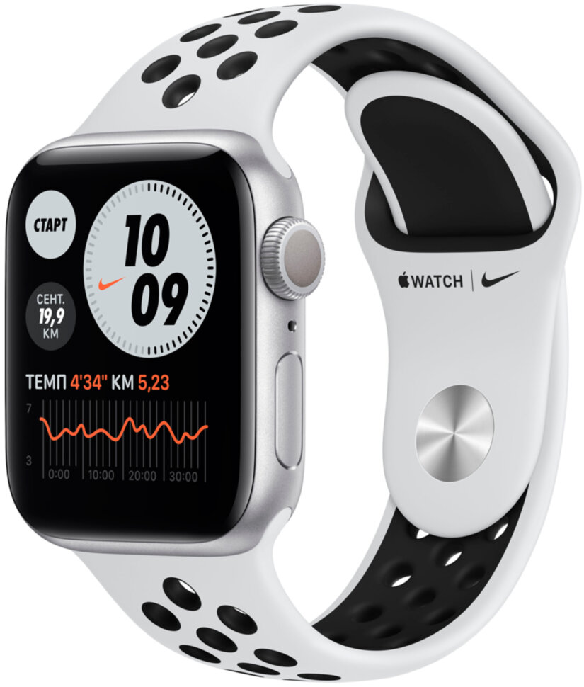 Часы Apple Watch Nike Series 6 GPS 40мм корпус из алюминия серебряный + ремешок платиновый (M00T3RU/A) Часы Apple Watch Nike Series 6 GPS 40мм корпус из алюминия серебряный + ремешок платиновый (M00T3RU/A)