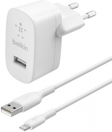 СЗУ Belkin WCA002vf1MWH USB-A 12W+дата-кабель Lightning 1м White