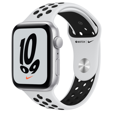 Часы Apple Watch Nike SE GPS 44мм корпус из алюминия серебряный + ремешок черный (MKQ73RU/A)