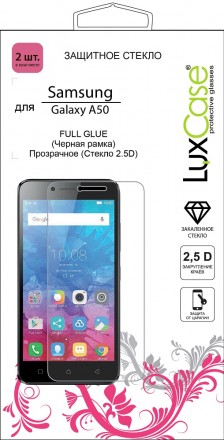 Стекло защитное LuxCase Samsung Galaxy A50 2.5D FG черная рамка 2 шт