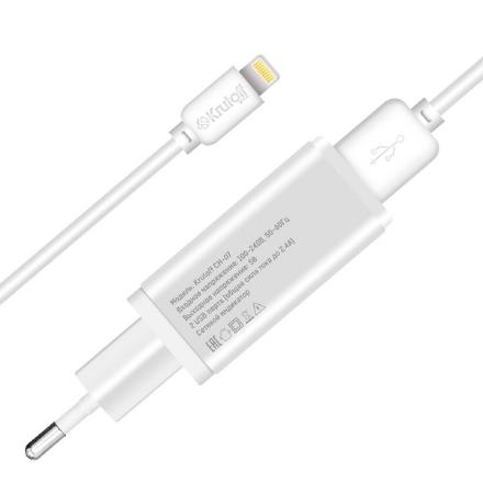 СЗУ Krutoff CH-07L 2xUSB + дата-кабель Lightning 2.4A  White