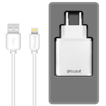 СЗУ Krutoff CH-07L 2xUSB + дата-кабель Lightning 2.4A  White