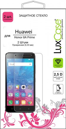 Стекло защитное LuxCase Honor 8A Prime прозрачное 2 шт