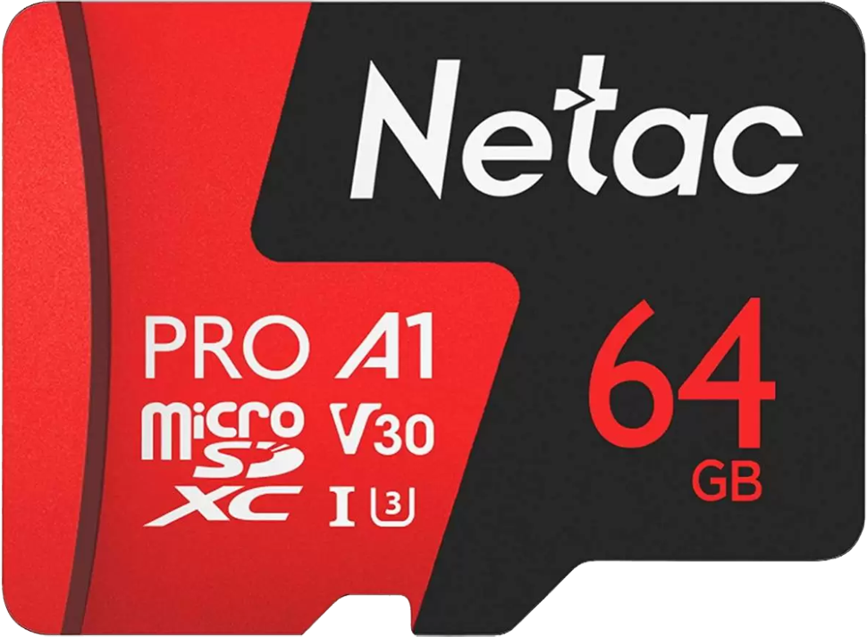 Карта памяти MicroSD Netac P500 Extreme Pro 64GB с адаптером Красно-черная Карта памяти MicroSD Netac P500 Extreme Pro 64GB с адаптером Красно-черная