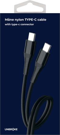 Дата-кабель UNBROKE Mane Type-C - Type-C PD 60W 2A 1 м нейлоновая оплетка Черный