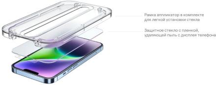 Стекло защитное uBear Extreme Nano Shield для iPhone 14 с аппликатором Easy App Черная рамка (GL149BL03ANE61-I22)