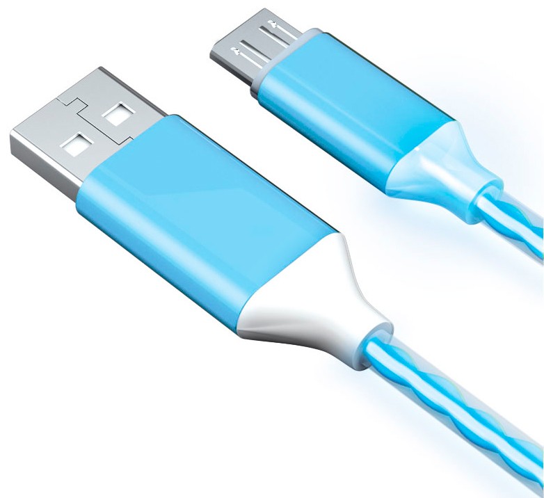 Дата-кабель Akai CE-451BL LED USB-microUSB 1м Blue