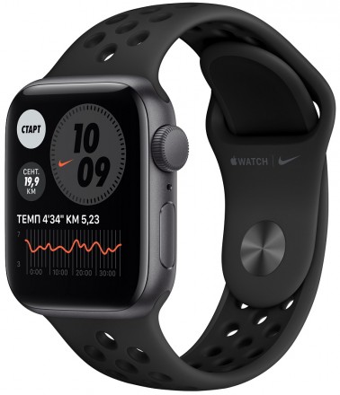 Часы Apple Watch Nike SE GPS 40мм корпус из алюминия серый космос + ремешок черный (MYYF2RU/A)