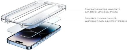 Стекло защитное uBear Extreme Nano Shield для iPhone 14 Pro с аппликатором Easy App Черная рамка (GL150BL03ANE61P)